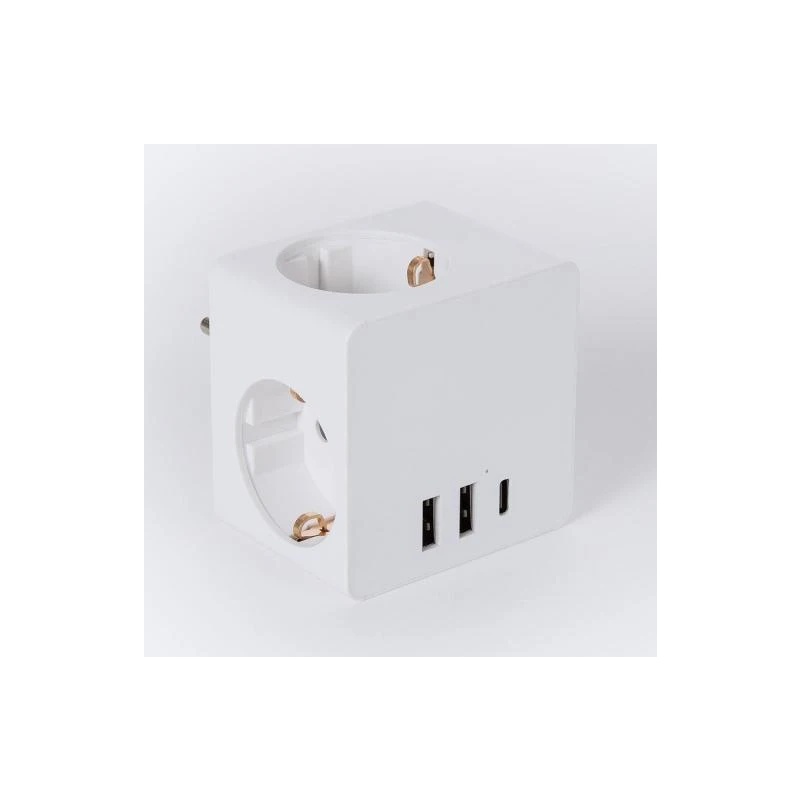 Regleta alemana de 5 vías sin cable y con interruptor, blanca