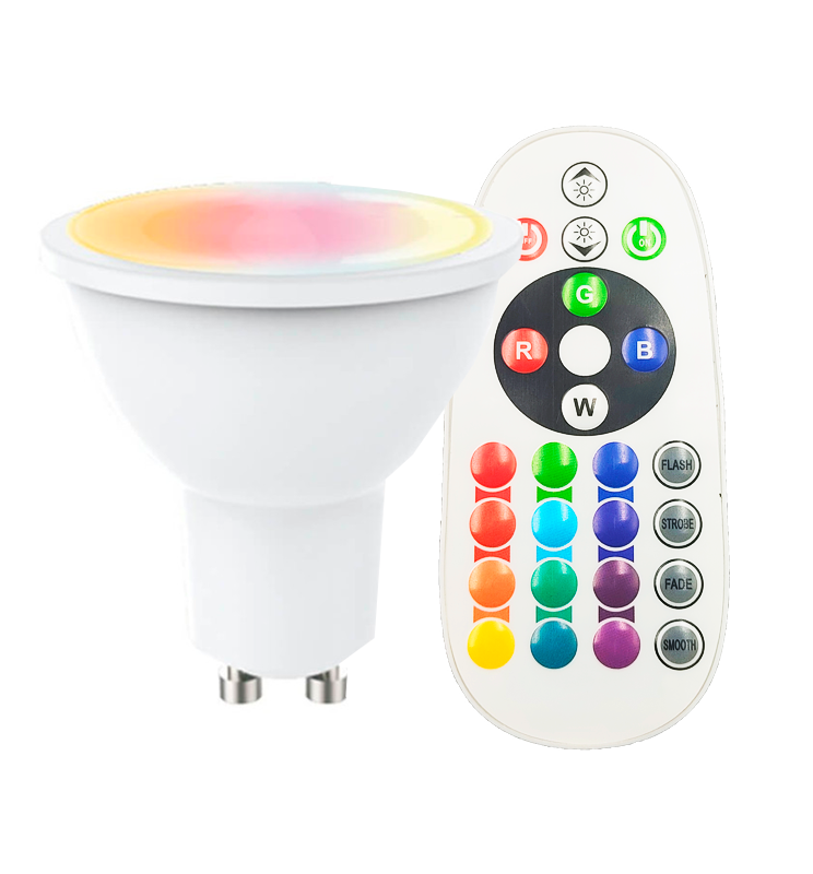 Dicroica LED RGB + 3000K - 8W 110º GU10 con Mando a Distancia