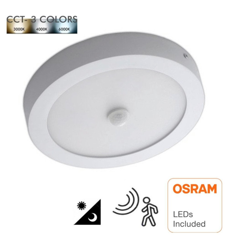 Plafón LED Superficie Circular 24W - 22W- 20W -18W Detector de Movimiento - 2700K+CCT - OSRAM CHIP