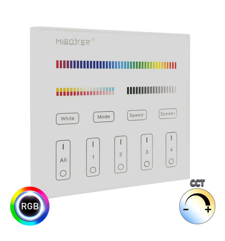 Panel de control táctil RF para pared - LED RGB + CCT - 4 Zonas
