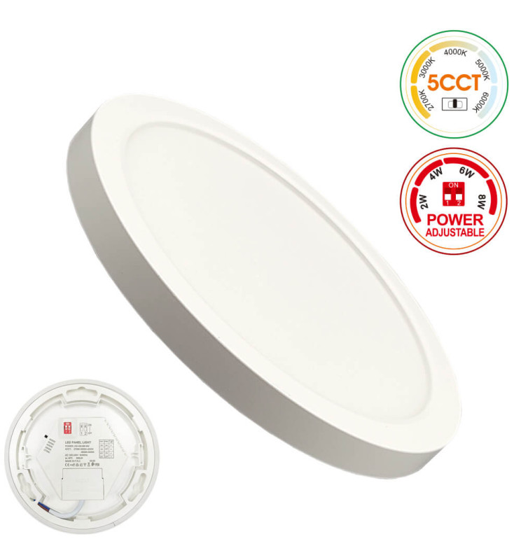Plafón + Downlight LED - Circular- BONN Blanco - Potencia Ajustable 8W - 6W - 4W - 2W - 5CCT - SMD2835 140lm / W - IP44