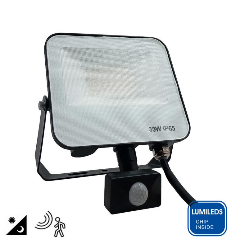 Foco Proyector LED 30W AURORA - Chip Lumileds 140Lm/W - Sensor Movimiento PIR