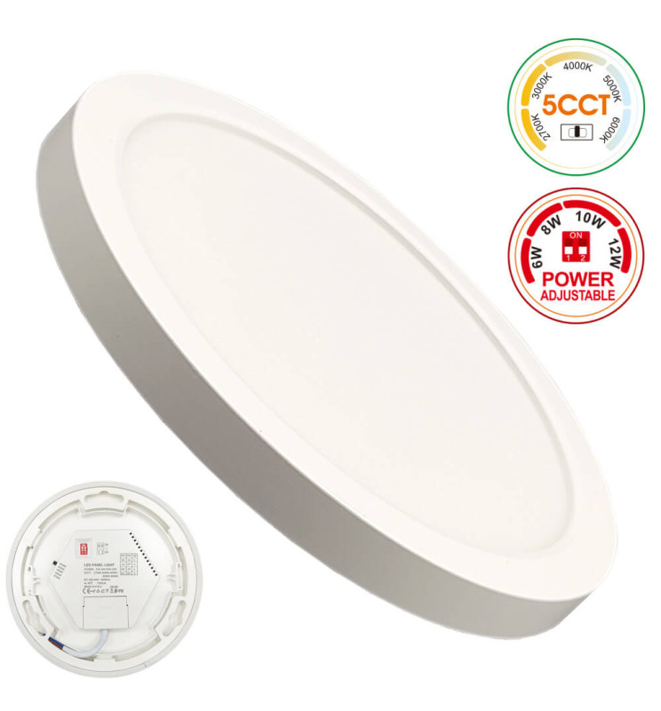 Plafón + Downlight LED - Circular- BONN Blanco - Potencia Ajustable 12W - 10W - 8W - 6W - 5CCT - SMD2835 140Lm/W - IP44