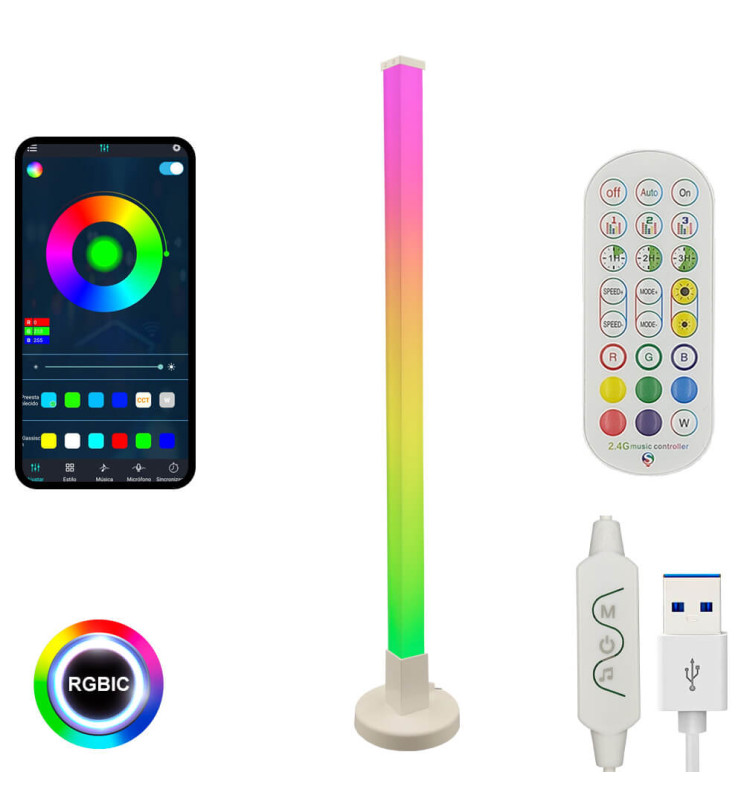 Lámpara de Pie 10W - Ambient Light - RGBW DIGITAL + Control remoto + App - 150cm