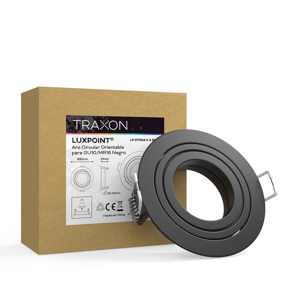 Aro circular orientable DT004 para bombilla LED GU10 aluminio corte 80 negro
