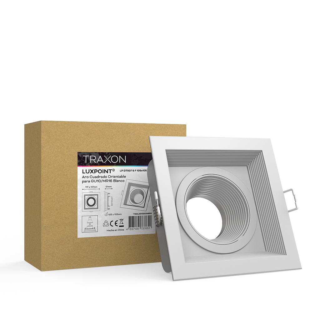 Aro cuadrado orientable blanco DT007 para bombilla LED GU10 aluminio corte 105*105mm