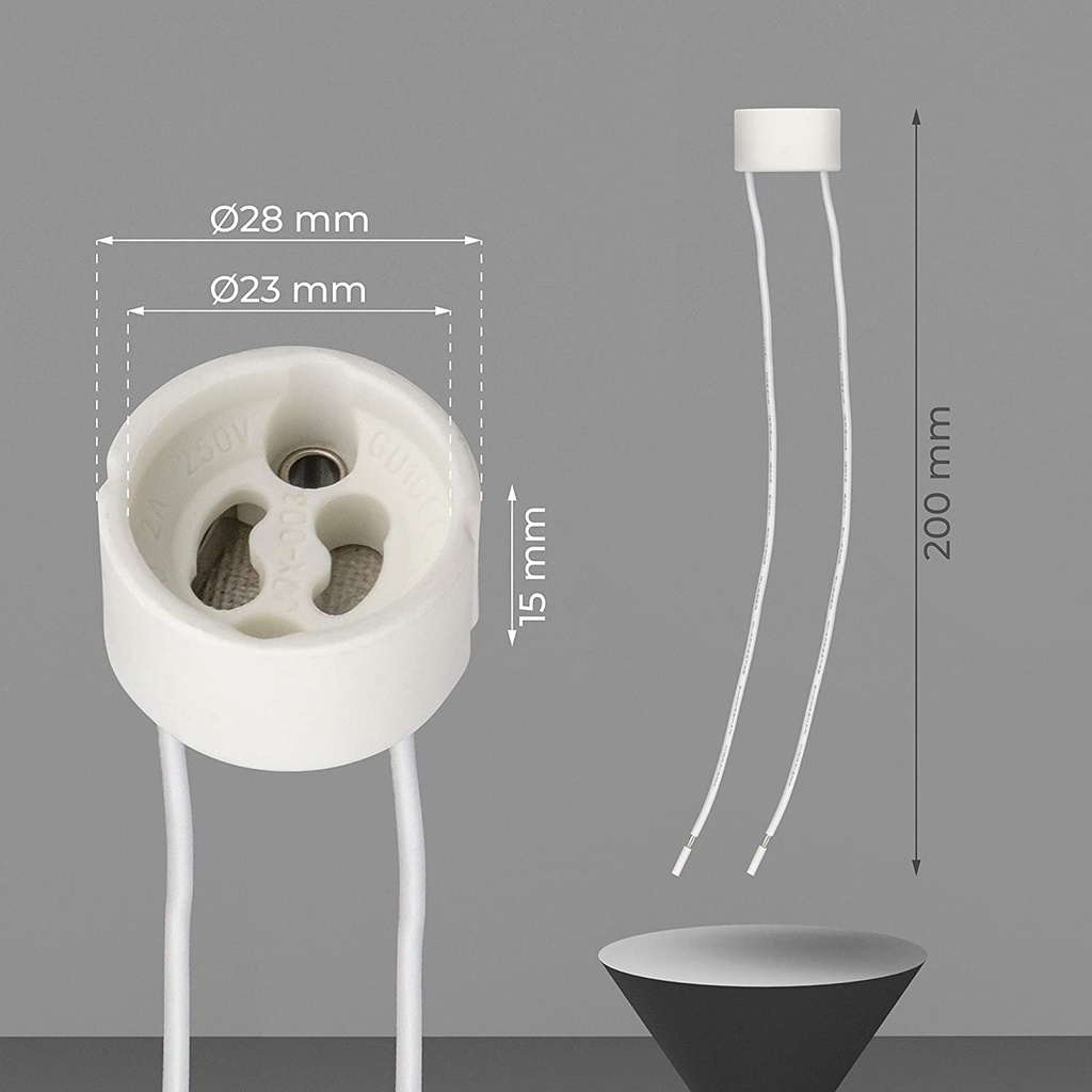 Portalmparas cermico para Bombilla LED GU10 cable 15cm. max 50W