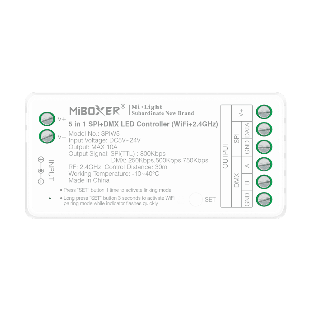 Controlador LED 5 en 1 SPI+DMX (WiFi + 2.4G) (MiBoxer SPIW5)