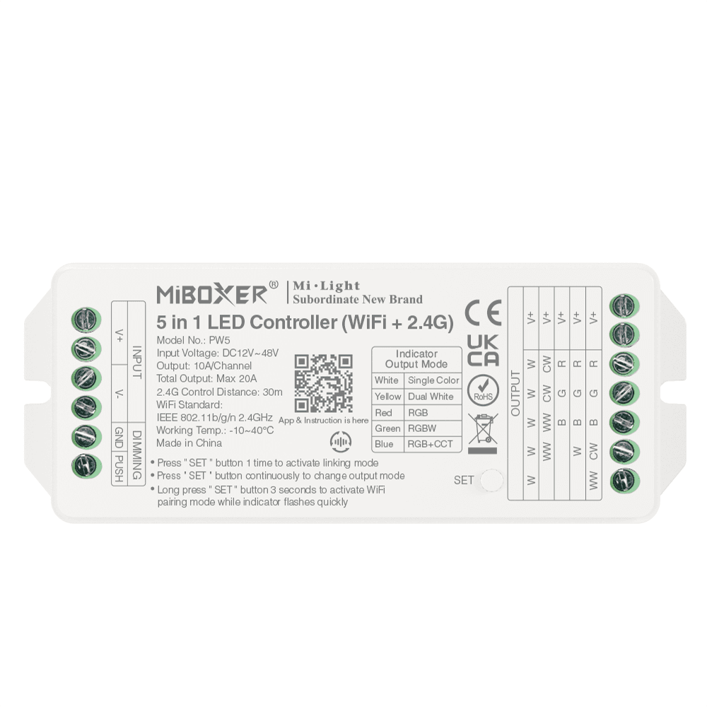 Controlador LED 5 en 1 WiFi 2.4G Máx. 20A (MiBoxer PW5)