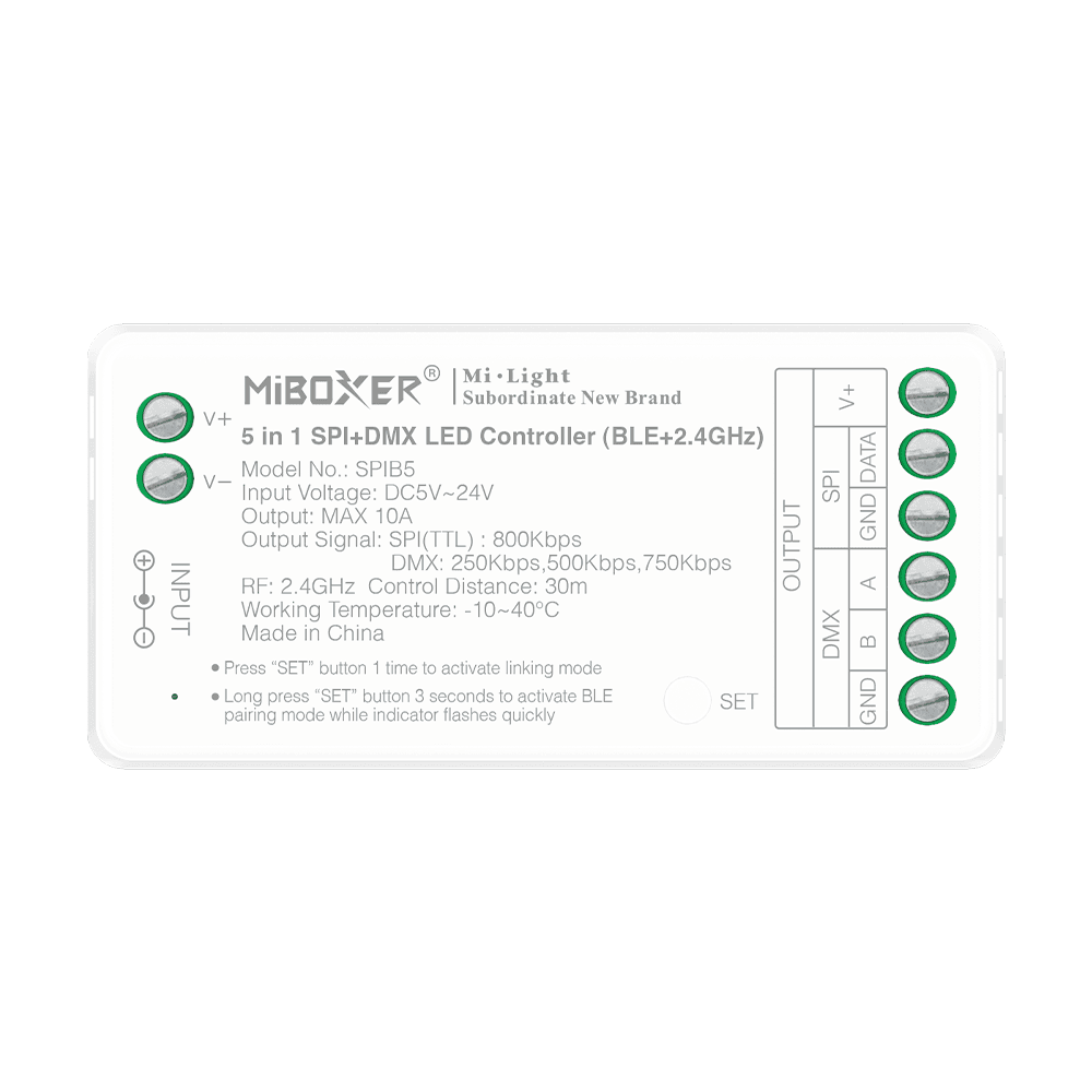 Controlador LED SPI+DMX 5 en 1 BLE 2.4GHz (MiBoxer SPIB5)