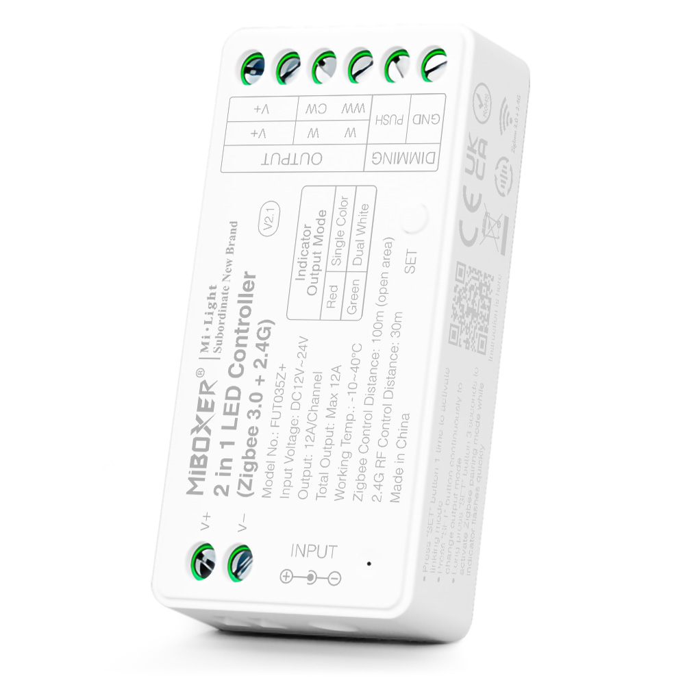 Controlador LED Controlador Zigbee+RF 2.4G 2 en 1 para Tira Monoclor CCT 12/24V DC MiBoxer