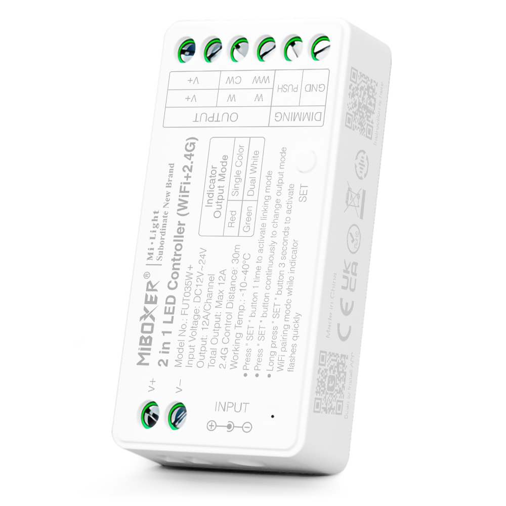 Controlador LED Controlador WiFi 2.4G 2 en 1 para Tira Monoclor CCT 12/24V DC MiBoxer