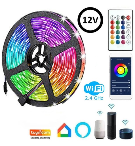 Tira LED 24W 12V SMART WiFi RGB + Control Remoto + CCT Regulable SMD5050