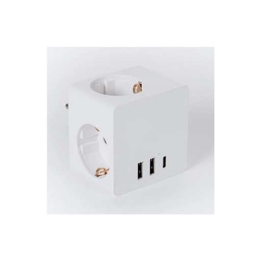Regleta alemana de 5 vías sin cable y sin interruptor, blanca