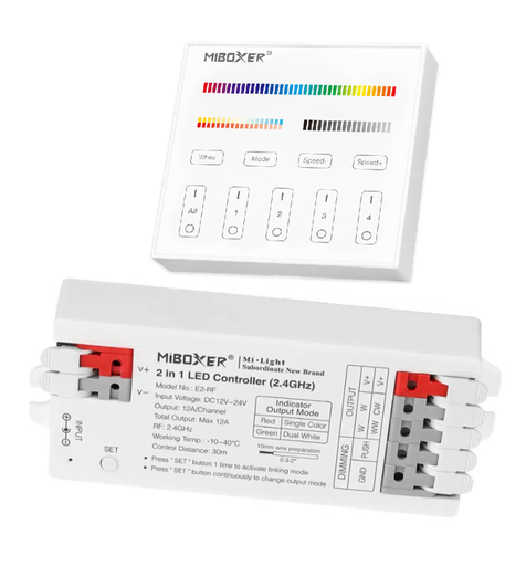 [PACK-E3-RF-B4] Pack controladora LED CCT - RGB - 12-24V + Panel control remoto - 2,4GHz