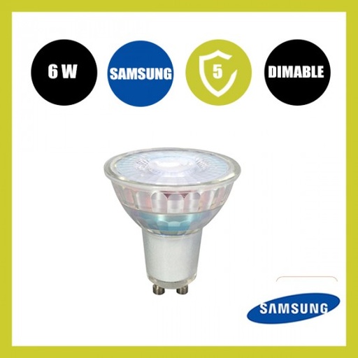 [GU10-DM6W-6K] Dicroica LED 6W - DIMABLE - SAMSUNG GU10 GLASS