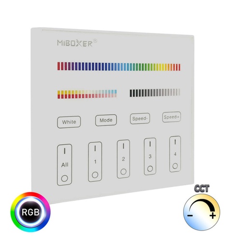 [B4] Panel de control táctil RF para pared - LED RGB + CCT - 4 Zonas