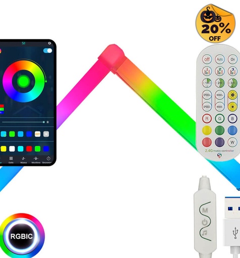 [12] Aplique LED de Pared 10W - Ambient Light - RGBW DIGITAL + Control remoto + App - 150cm