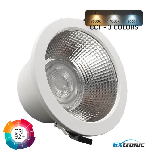 [91390] Foco Downlight LED Circular 30W GXtronic | 3CCT | CRI+92 | IP65 | Corte Ø145mm