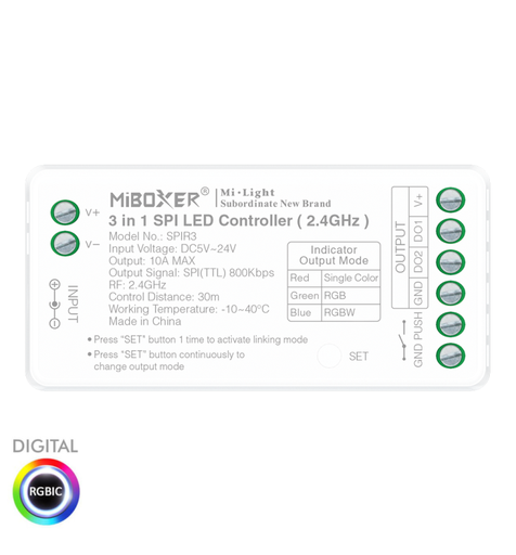 [SPI] Controladora LED Digital SPI para Tiras LED RGB + RGBW + RGBIC - 2.4GHz - 5-24V