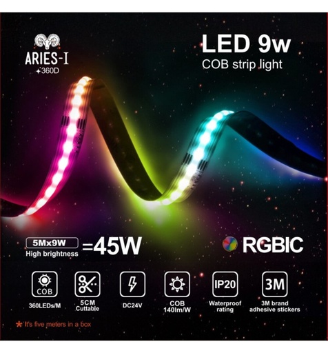 [91864] Tira LED 24V RGBIC | COB DIGITAL | 5m | 360LED/m | 9W/M | IP20