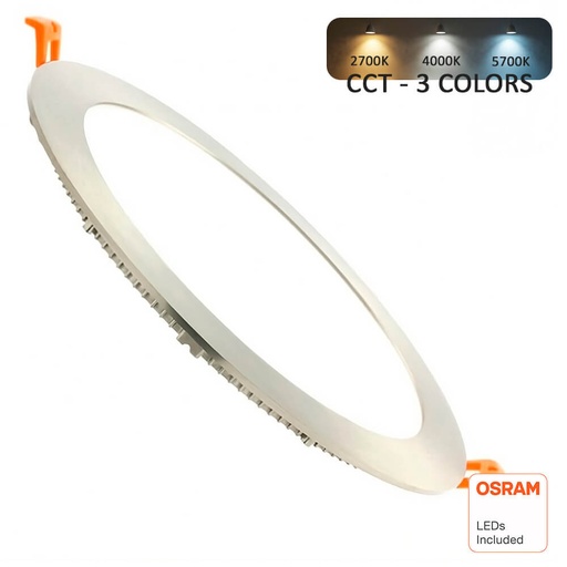 [PLRNP24WOSR-3CCT-91877] Placa Slim LED Circular 24W Acero Inox - CCT - OSRAM CHIP DURIS E 2835 - Corte 205mm
