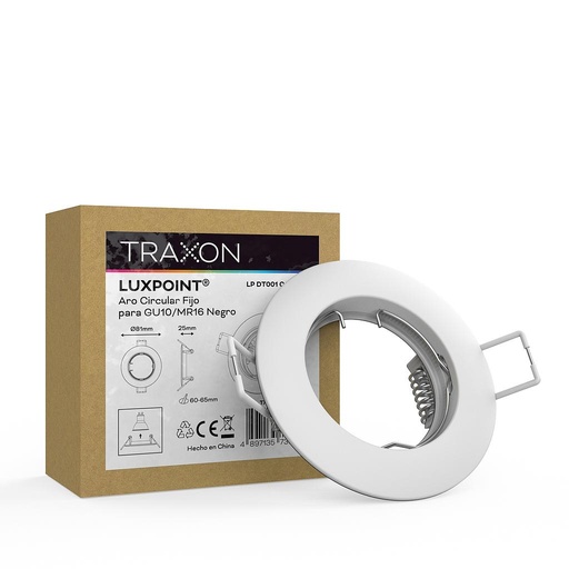 [33555] Aro circular fijo DT001 para bombilla LED GU10 aluminio corte 60 blanco