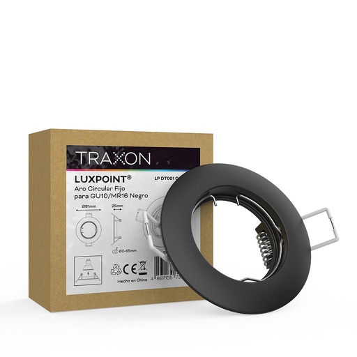 [33655] Aro circular fijo DT001 para bombilla LED GU10 aluminio corte 60 negro