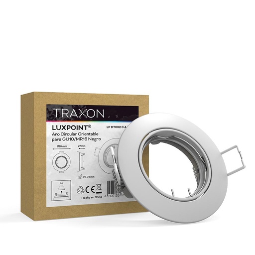 [33755] Aro circular orientable DT002 para bombilla LED GU10 aluminio corte 75 blanco