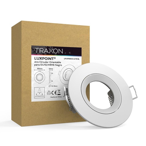 [33955] Aro circular orientable DT003 para bombilla LED GU10 aluminio corte 70 blanco