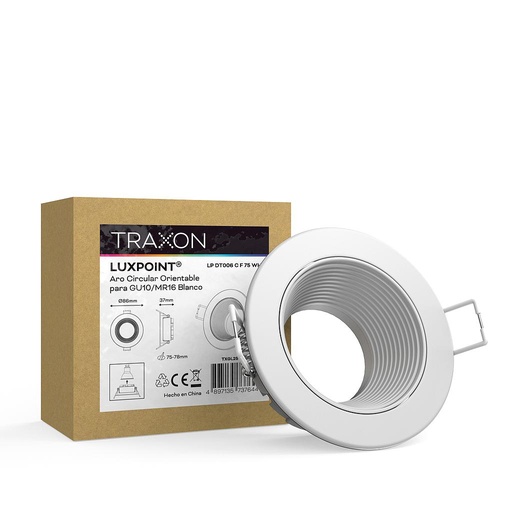 [34555] Aro circular orientable blanco DT006 para bombilla LED GU10 aluminio+PC corte 75