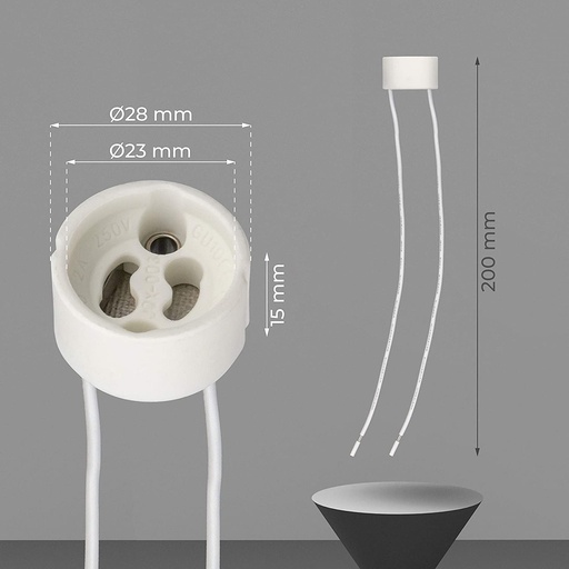 [50755] Portalmparas cermico para Bombilla LED GU10 cable 15cm. max 50W