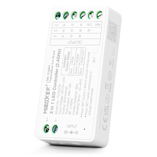 [21132] Controlador 3 en 1 2.4G para Tira LED RGB RGBW RGB+CCT DC 12-24V MiBoxer FUT037SS